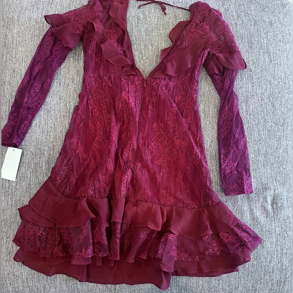 For Love & Lemons Daphne Lace Mini Dress in Bordeaux Small - Picture 4 of 11